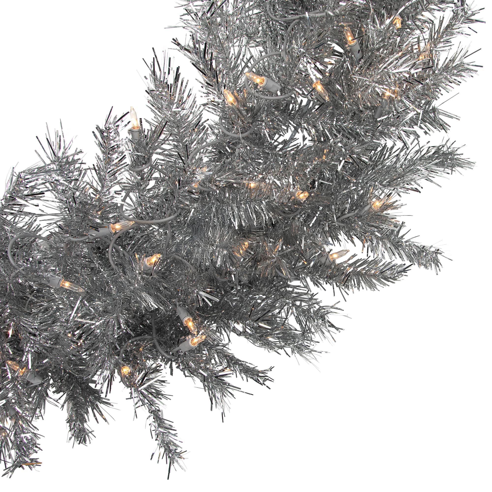 36" Pre-Lit Silver Tinsel Artificial Christmas Wreath